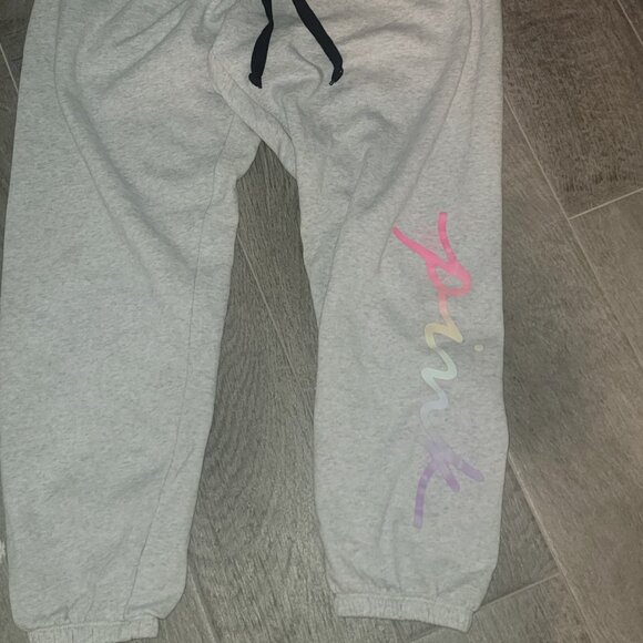 🎉 VICTORIA'S SECRET PINK Fleece Jogger Pants Heather Gray Sweatpants - Picture 2 of 4